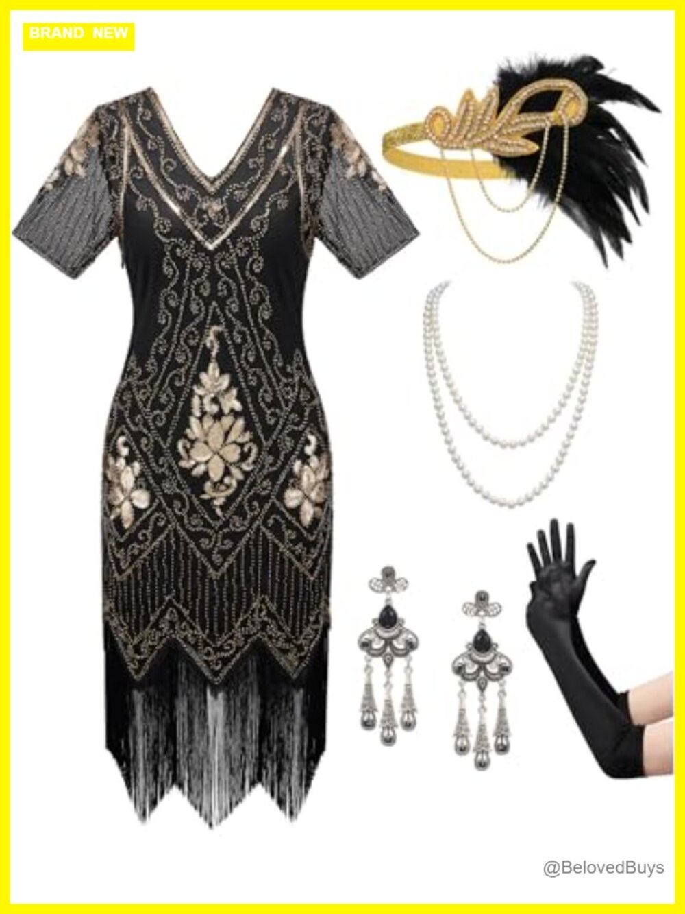 1920s Flapper Dress Set Sequin Fringe Gatsby Costume